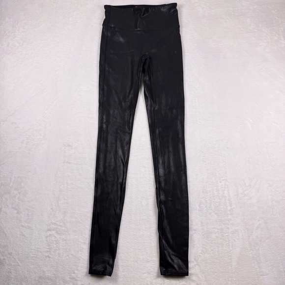SPANX Faux Leather High Waisted Leggings Black Womens Small Tall Shiny - Picture 1 of 5